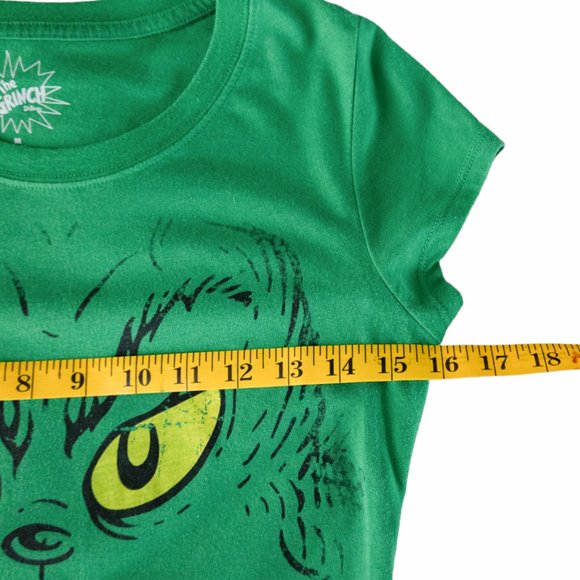Dr Seuss The Grinch Green Medium Tee Shirt Full Face on Front Yellow Eyes Cotton - Picture 6 of 10